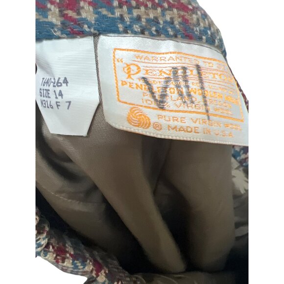 Pendleton Vintage 90's Blue, Brown & Red Plaid Wool Pencil Skirt - Picture 7 of 7